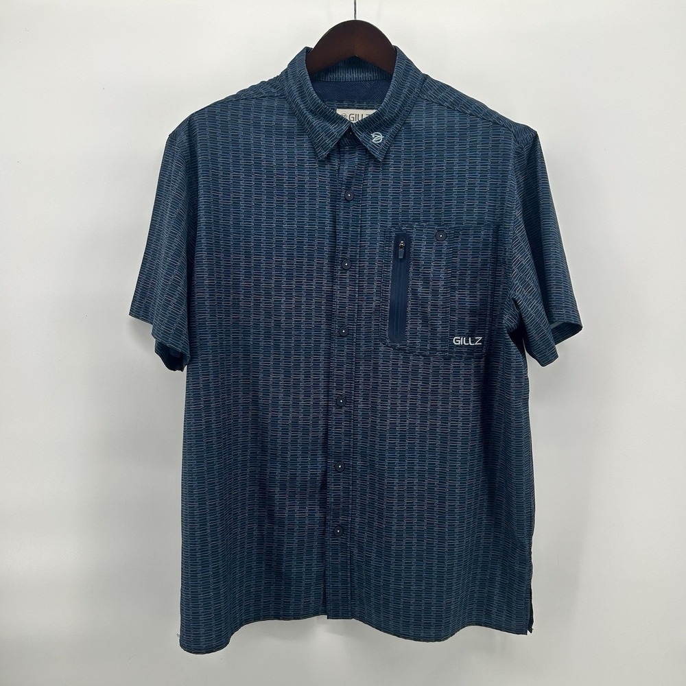 Gillz Deep Sea Performance Fishing Shirt Mens L Vented Short Sleeve Blue UPF Zip